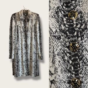 ST. JOHN Spring 2008 Collection Black Cream Reptile Print Long Jacket Size 8